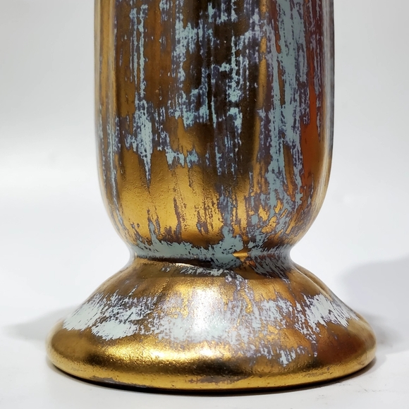 1957 Stangl #3154 Antique Gold, 7.5" 22KT Gold Turquoise Blue Green Flared Vase - Picture 6 of 11